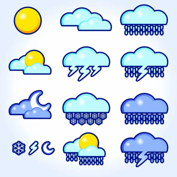 Conjunto Ícones Uma Ilustração Vetorial Meteorológica —  Vetores de Stock