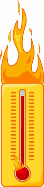 Ilustracja Kreskówki Termometr Ogniu Aby Pokazać Jest Zbyt Gorąco — Wektor stockowy