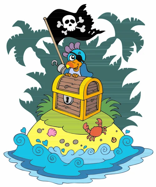 Isla Del Tesoro Con Loro Pirata Ilustración Vectorial — Vector de stock