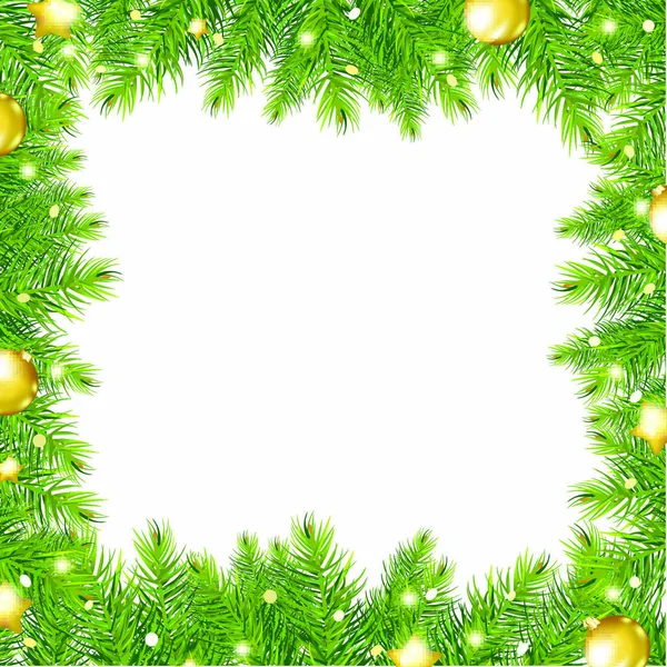 Frontera Con Árbol Navidad Bola Oro Ilustración Vectorial — Vector de stock