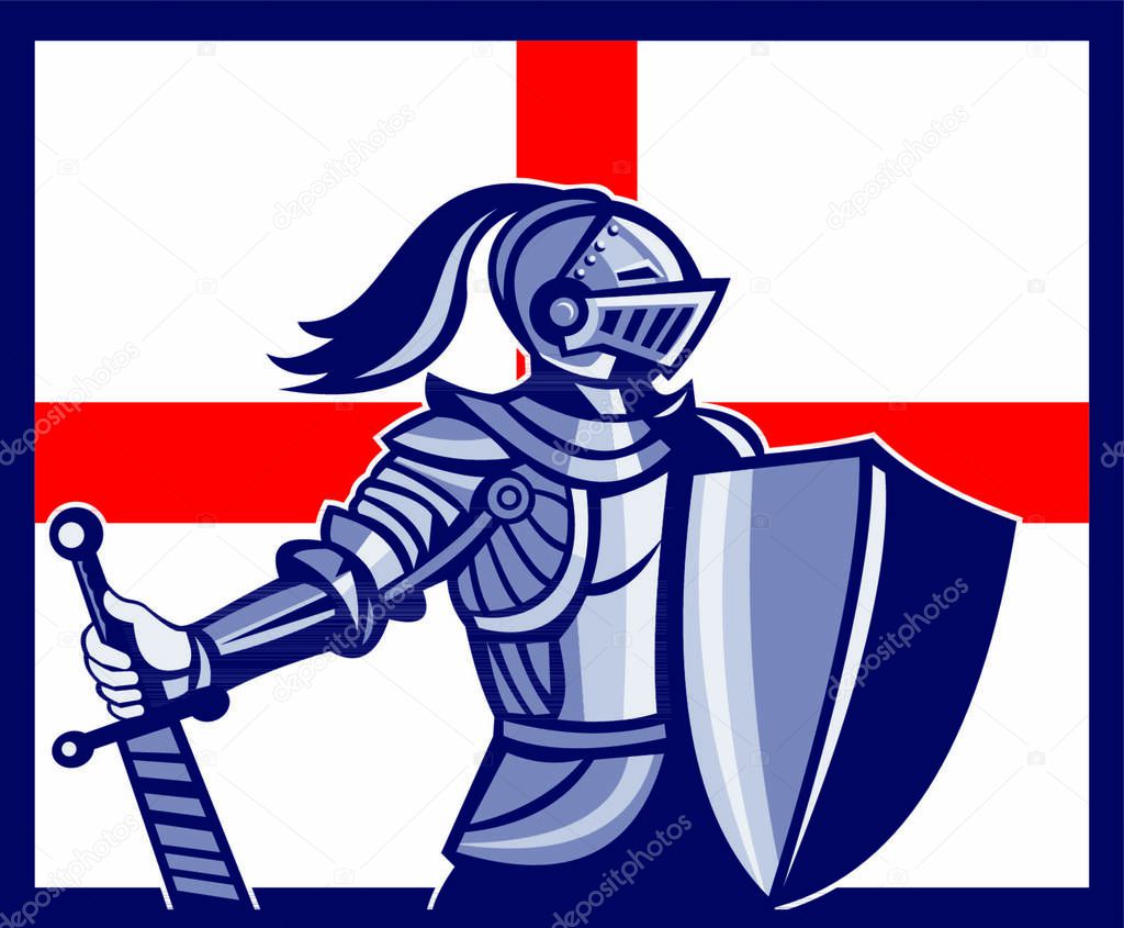 Ilustración de un caballero inglés con armadura completa sosteniendo la