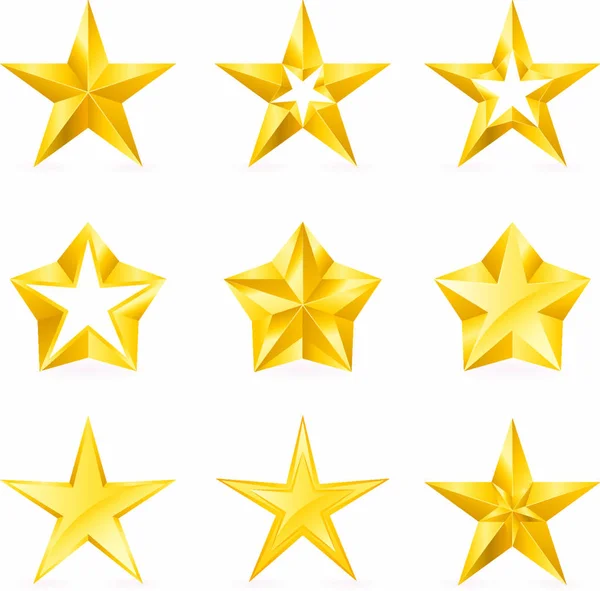 Diferentes Tipos Formas Estrelas Douradas Ilustração Para Design Fundo Branco — Vetor de Stock