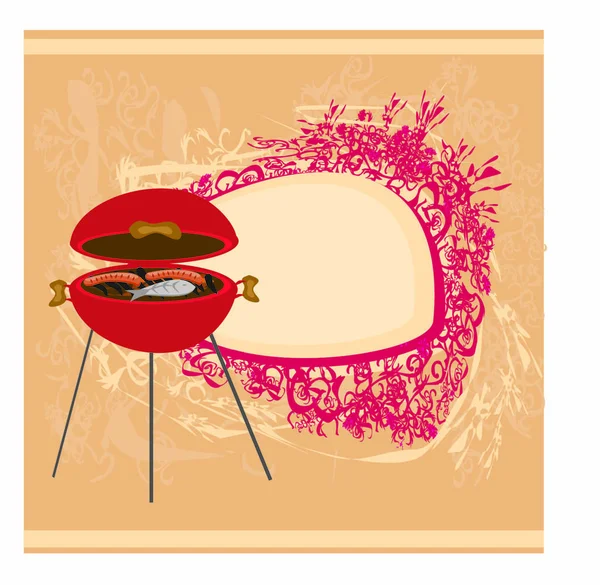 Barbecue Party Uitnodiging Kleur Vector Illustratie — Stockvector