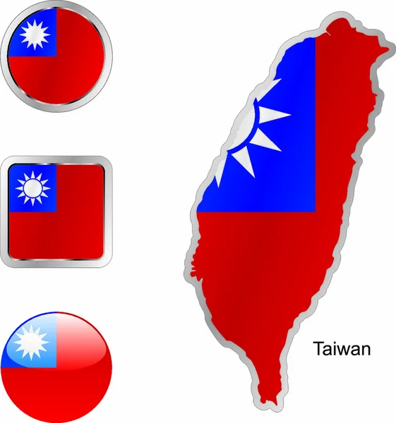 Bandera Totalmente Editable Taiwan Mapa Forma Los Botones Internet — Vector de stock