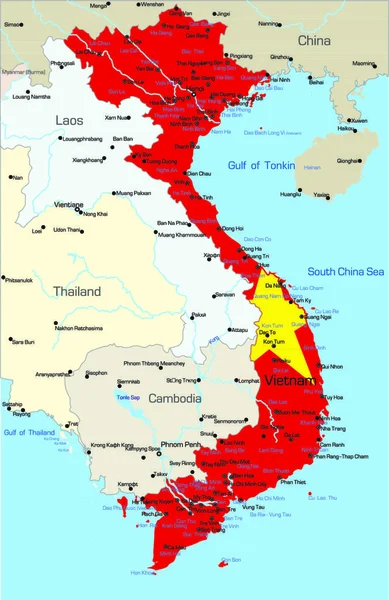 Mapa Vectorial Del País Vietnam Coloreado Por Bandera Nacional — Vector de stock