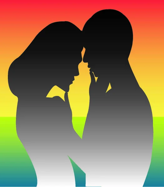 Romantique Couple Ombre Silhouette Coucher Soleil Couleur — Image vectorielle