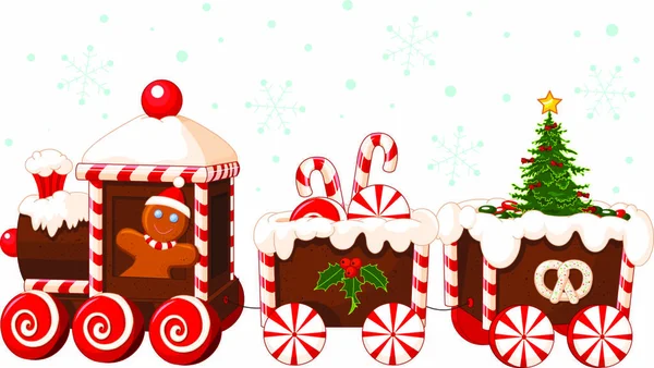 Tren Navidad Hecho Pan Jengibre Crema Caramelos — Vector de stock