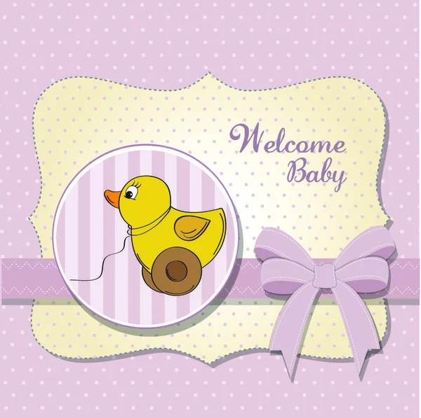 Welcome Baby Card Duck Toy — Stock Vector