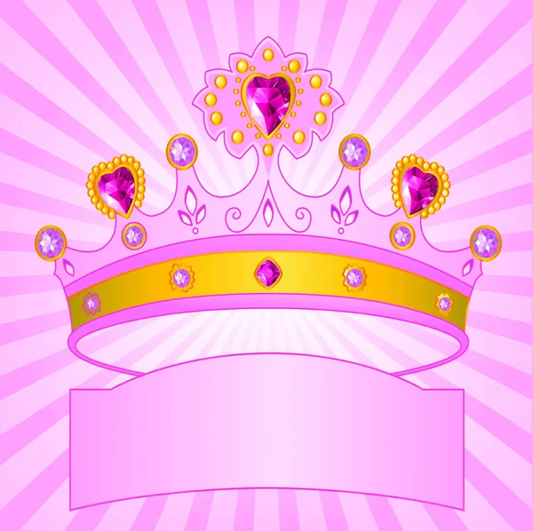 Schöne Glänzende Echte Prinzessinnenkrone Auf Radialem Hintergrund — Stockvektor