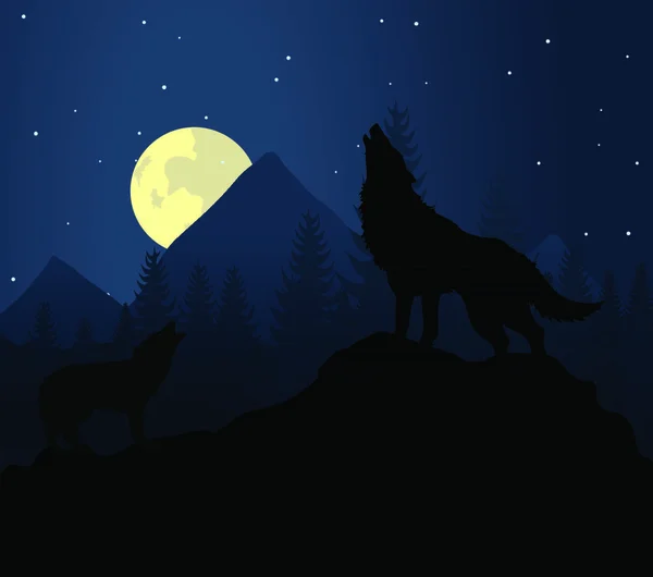 Animale Selvatico Con Gli Occhi Ardenti Nell Oscurità Notturna Illustrazione — Vettoriale Stock