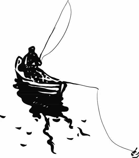 Pescador Barco Con Cañas Ilustración Vectorial — Vector de stock