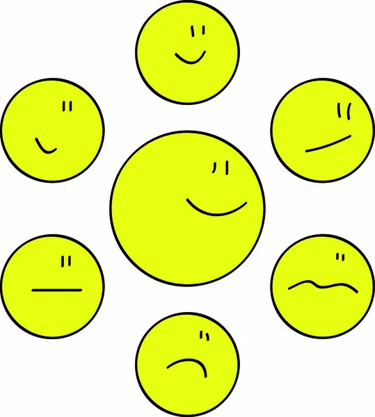 Zestaw Dwuwymiarowych Żółtych Uśmiechów Publikacji Internetowych — Wektor stockowy