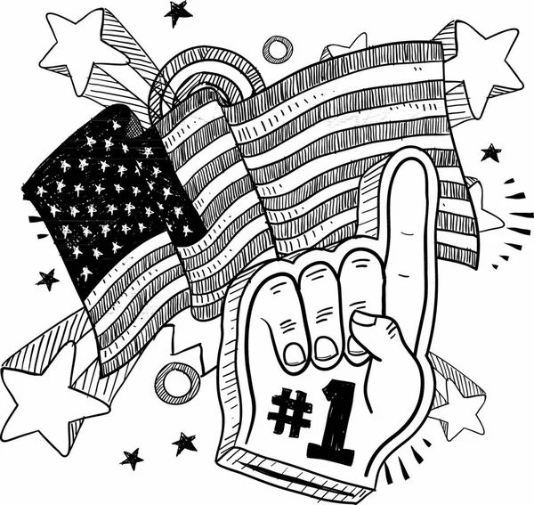Doodle Stil Skum Finger Som Säger Framför Patriotisk Amerika Flagga — Stock vektor