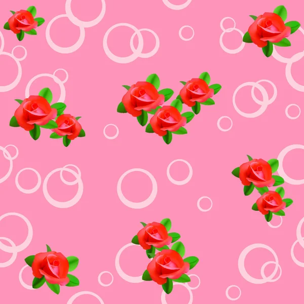 Vector Rosa Textura Sin Costuras Con Rosas Círculos — Vector de stock