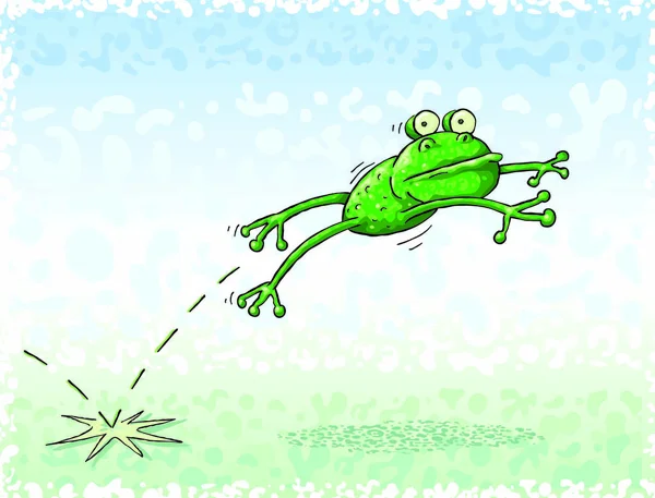 Green Frog Jumping Green Meadow — Stock Vector