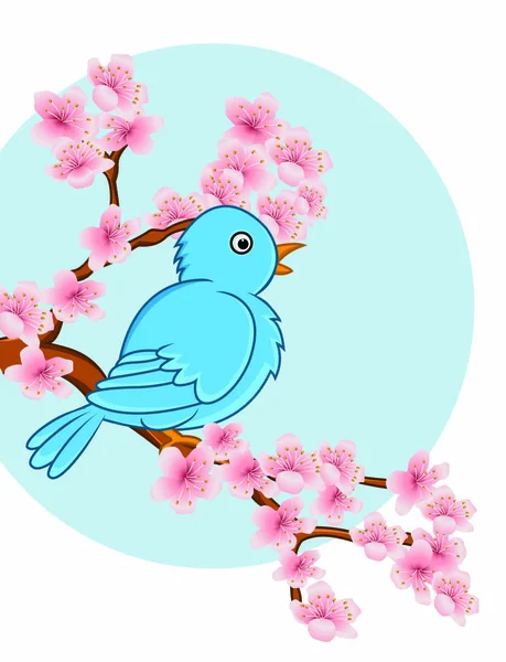 Векторная Иллюстрация Синей Птицы Цветением Вишни — стоковый вектор