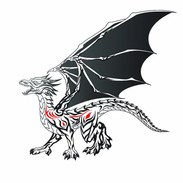 ファンタジードラゴンの入れ墨 カラーベクトルイラスト — ストックベクタ