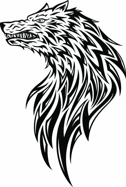 Wolf Hlava Kmenové Tetování Design — Stockový vektor