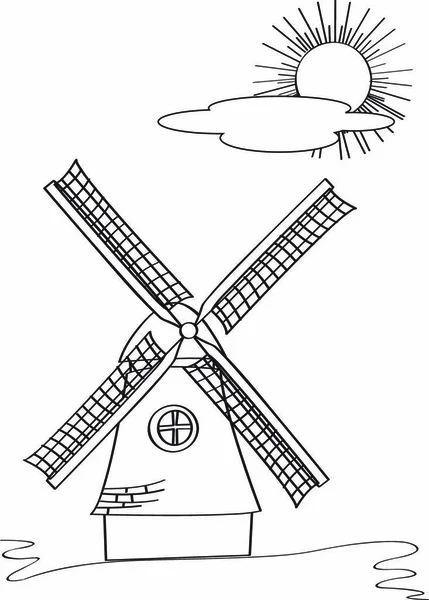 白を背景にした古い風車のスケッチ — ストックベクタ