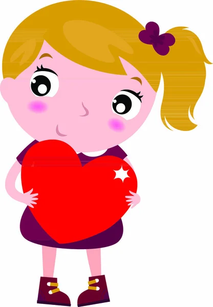 Hermosa Niña Con Corazón Dibujos Animados Vectoriales Ilustración — Vector de stock