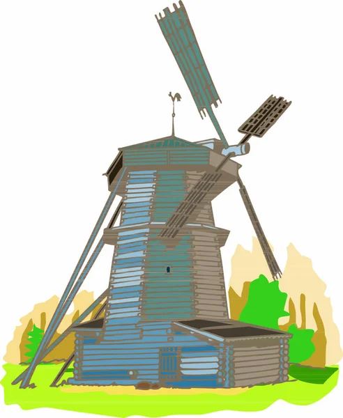 白地に木製の風車のイラスト — ストックベクタ