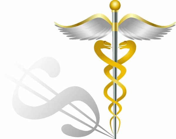 Caduceus Medicinsk Symbol För Sjukvård Organisationer Med Dollar Sign Shadow — Stock vektor