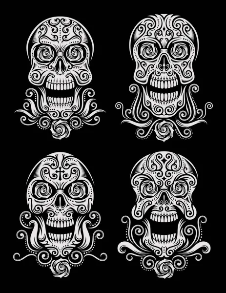 Ilustración Vectorial Totalmente Editable Del Día Del Vector Tatuaje Cráneo — Archivo Imágenes Vectoriales