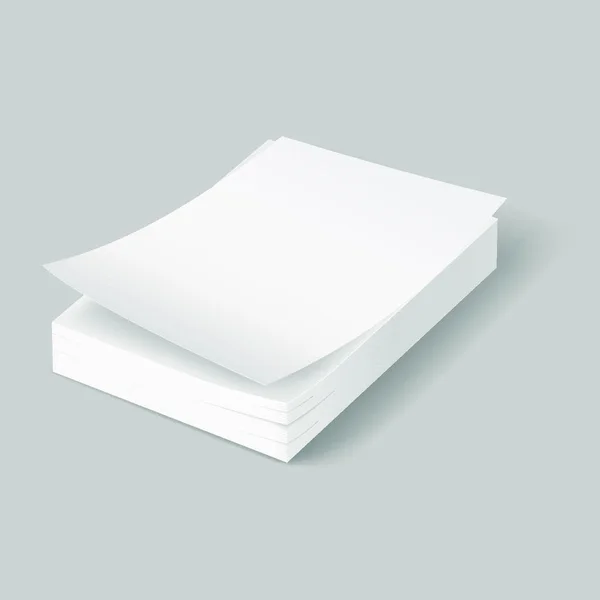 灰色の背景に最初の曲げシート付きの白紙の紙のスタック — ストックベクタ