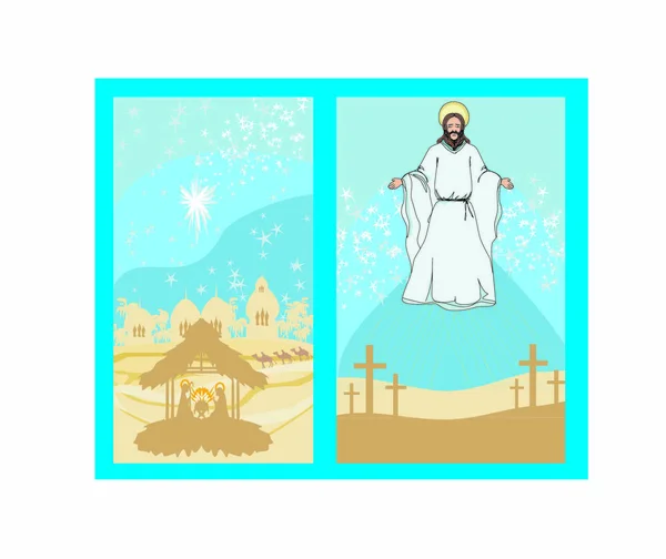 Dos Imágenes Religiosas Jesucristo Bendiga Nazca Jesús — Vector de stock