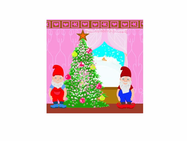 Gnomes Christmas Tree — Stock Vector