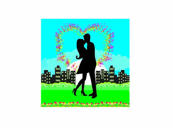 Embrasser Couple Dans Une Nuit Romantique — Image vectorielle