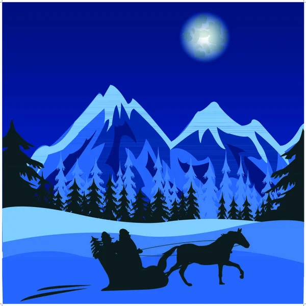 Зимняя Ночь Горах Команда Сан — стоковый вектор