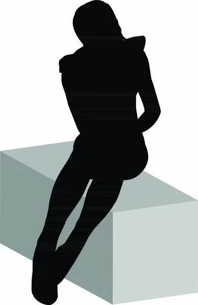 Eps Vettore Silhouette Donna Posizione Pensierosa Sfondo Bianco — Vettoriale Stock
