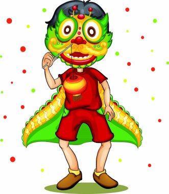 Illustration of a child wearing chinese dragon mask vector Illustration of a child wearing chinese dragon mask vector