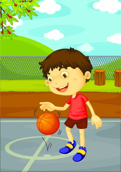 Ilustração Menino Jogando Basquete —  Vetores de Stock