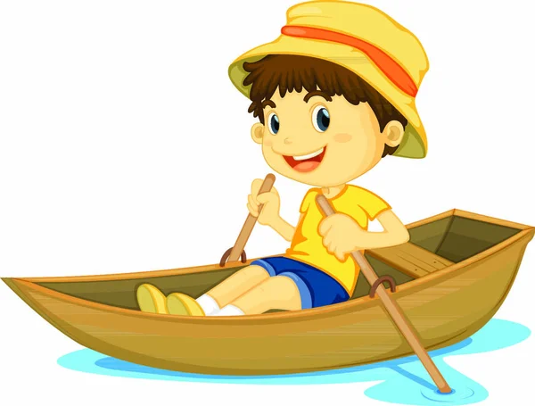 Ilustración Niño Remando Barco — Vector de stock