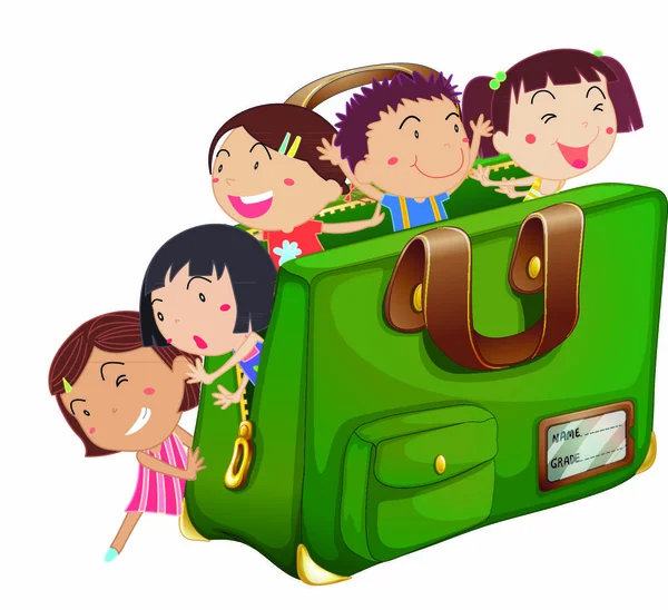 Illustration Barn Grön Väska — Stock vektor