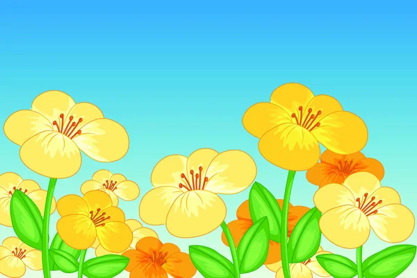 Ilustrace Krásných Květin Pod Jasně Modrou Oblohou — Stockový vektor