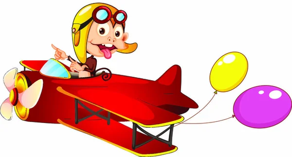Ilustração Macaco Avião Sobre Fundo Branco — Vetor de Stock