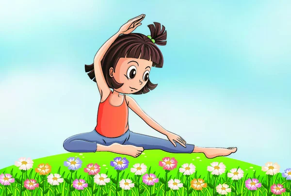 Ilustración Una Chica Haciendo Yoga Jardín — Vector de stock