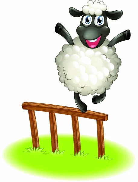 白地の柵の上に立つ羊のイラスト — ストックベクタ