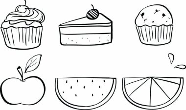 Illustration of the doodle sets of different foods on a white background vector