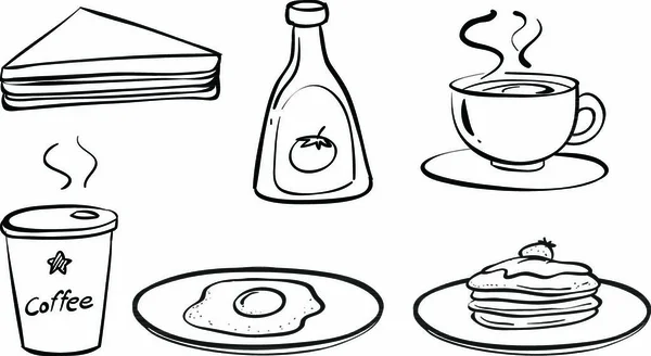 Illustration Der Speisen Und Getränke Zum Frühstück Auf Weißem Hintergrund — Stockvektor