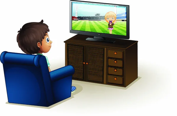 Illustration Young Boy Watching Television White Background — Stock Vector