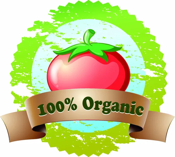 Ilustracja Ekologicznej Etykiety Pomidorem Białym Tle — Wektor stockowy