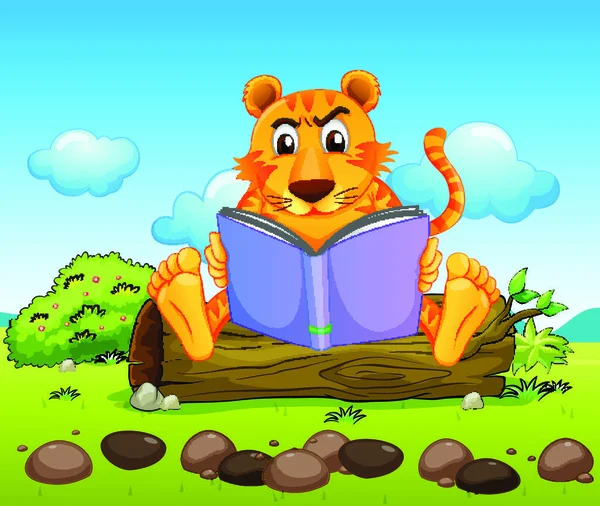 Illusztráció Egy Tigris Olvasás Egy Könyvet Komolyan — Stock Vector