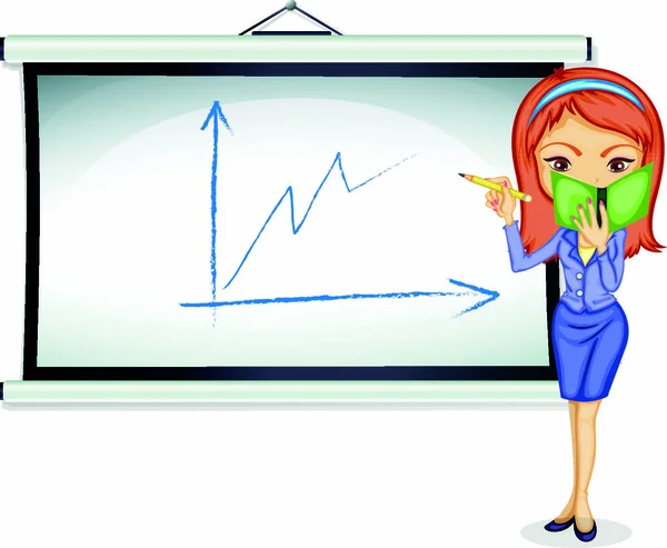 Illustration Ung Dam Som Förklarar Ett Diagram Vit Bakgrund — Stock vektor