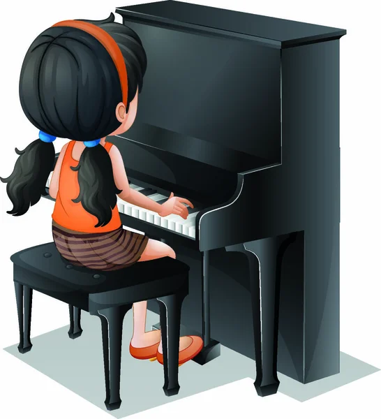 Ilustracja Młodej Dziewczyny Grającej Fortepianie Białym Tle — Wektor stockowy