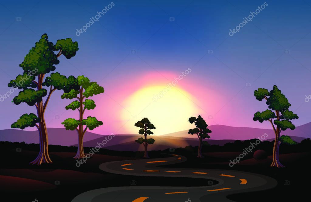 Ilustración de un largo y sinuoso camino hacia el bosque 2023