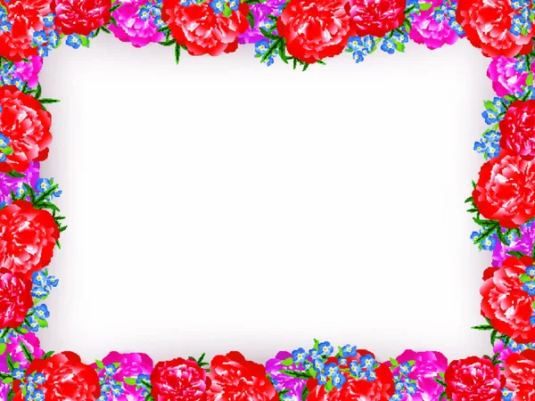 Marco Peonía Floral Sobre Fondo Blanco Copyspace — Vector de stock